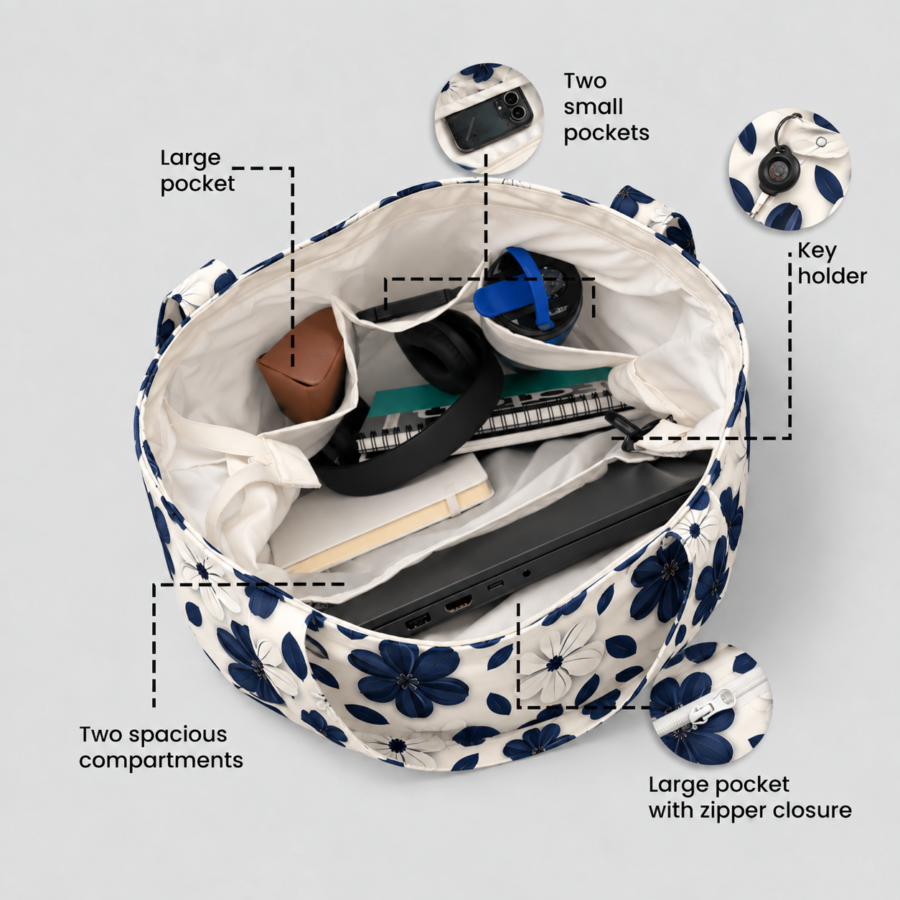 Floral Navy Pattern Large Tote Bag – UT20 | Kalavaasi