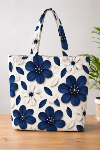 Floral Navy Pattern Large Tote Bag – UT20 | Kalavaasi