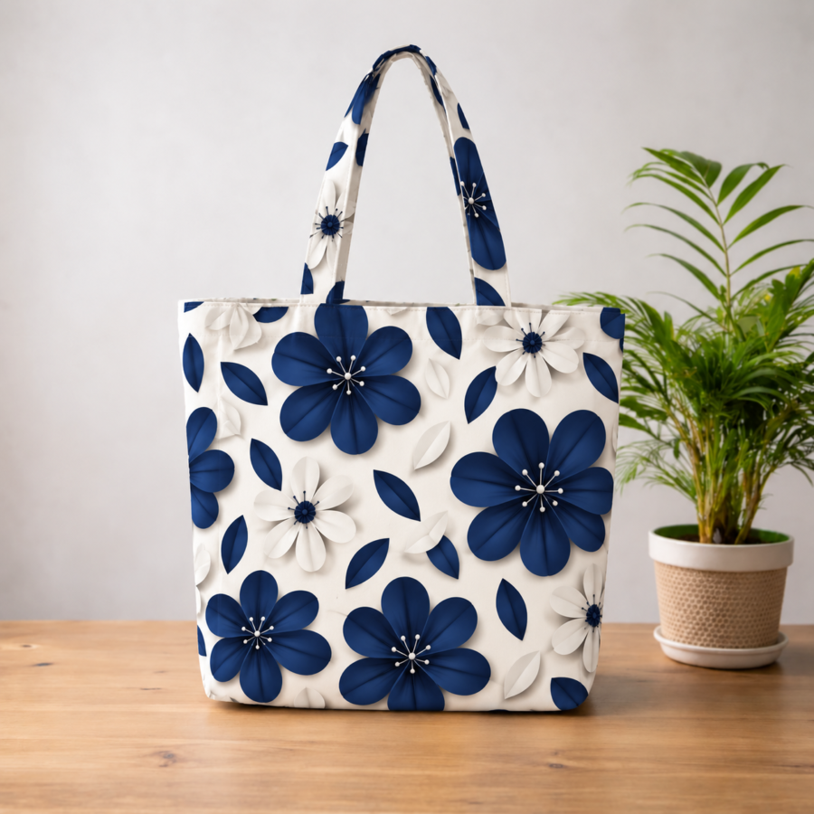 Floral Navy Pattern Large Tote Bag – UT20 | Kalavaasi