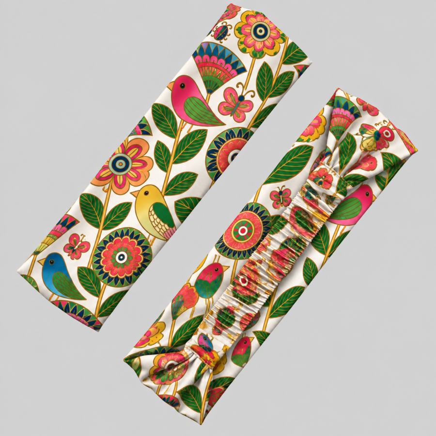 Folk Floral Bird Headband– Stretchable Sports & Fashion Headband | Kalavaasi