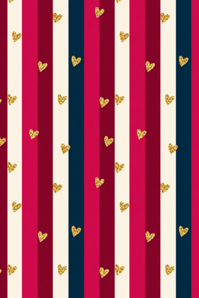 Glittering Hearts on Striped Wallpaper