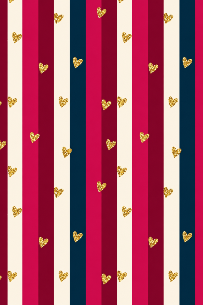 Glittering Hearts on Striped Wallpaper