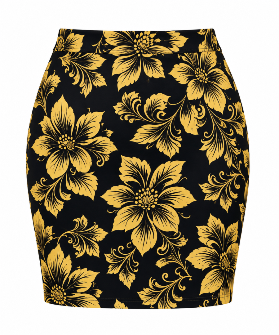 Golden Baroque Floral Mini Skirt – Stretch Fit Printed Mini Skirt