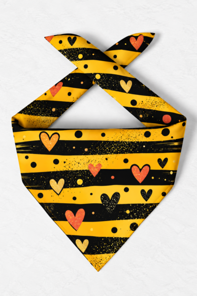 Golden Hearts Bumblebee Scarf – Premium Satin Printed Scarf | Kalavaasi
