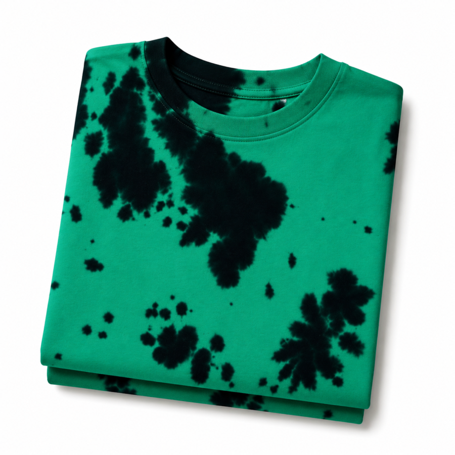 Green Black Wash Tie-Dye Oversized T-Shirt | 260 GSM Unisex Streetwear Tee Kalavaasi