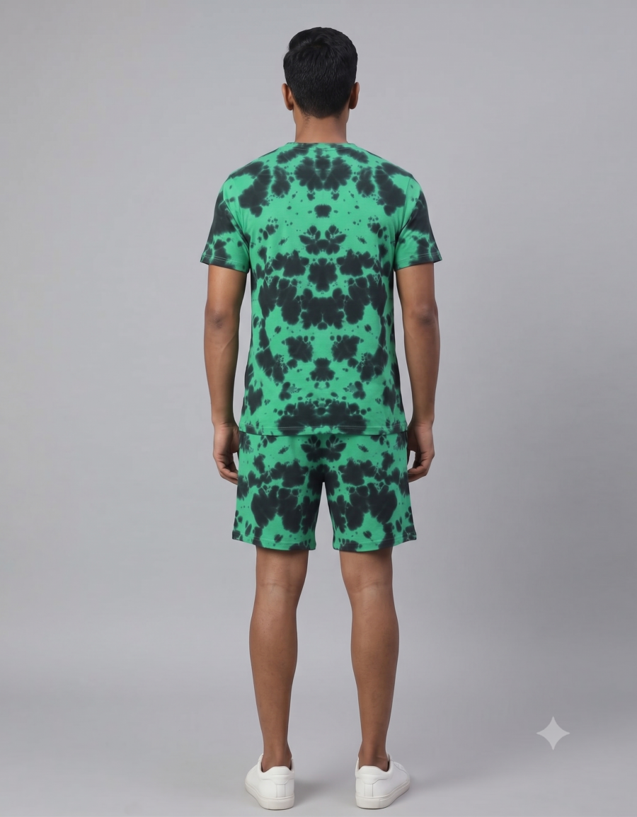 Green Tie-Dye Shorts | 260 GSM Unisex Streetwear Shorts | Kalavaasi