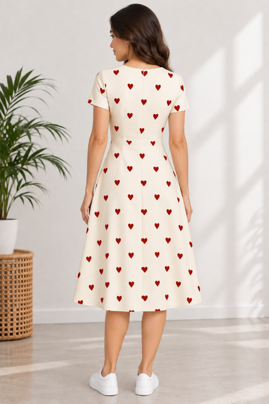 Heart-Patterned A-Line Dress – Fit & Flare Stretch Dress
