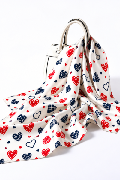 Heart Patterned Silk Scarf and Handbag