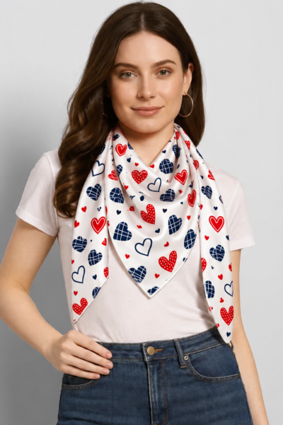 Heart Print Silk Scarf Studio Portrait