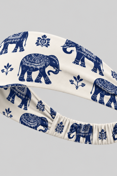 Indigo Elephant Print Headband– Stretchable Sports & Fashion Headband | Kalavaasi