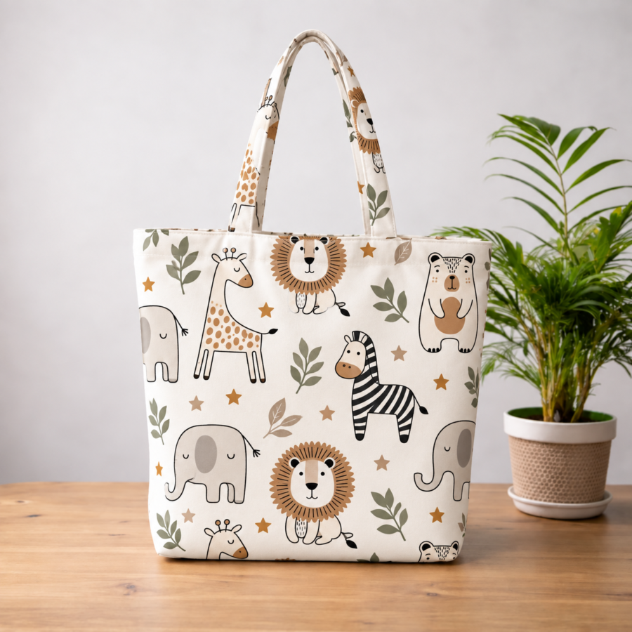Jungle Safari Pattern Large Tote Bag – UT20 | Kalavaasi