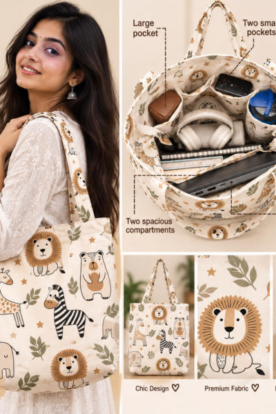 Jungle Safari Pattern Large Tote Bag – UT20 Kalavaasi 5