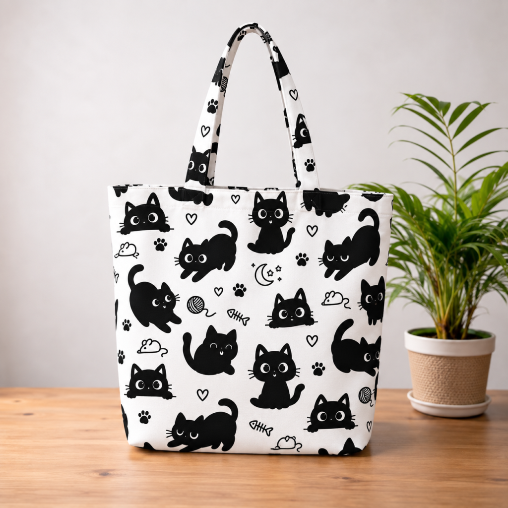 Kawai Cat Pattern Large Tote Bag – UT20 Kalavaasi 2