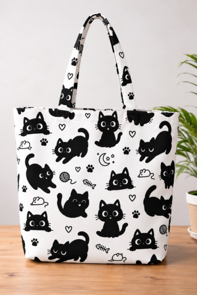 Kawai Cat Pattern Large Tote Bag – UT20 | Kalavaasi