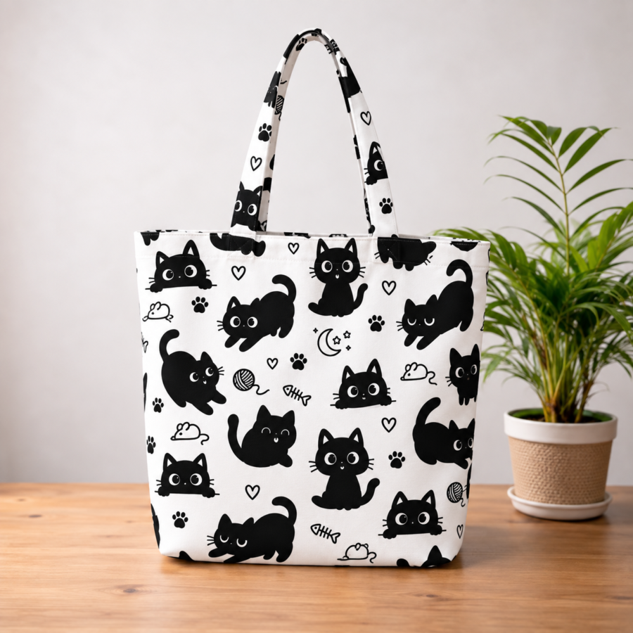 Kawai Cat Pattern Large Tote Bag – UT20 | Kalavaasi