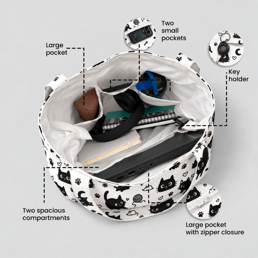 Kawai Cat Pattern Large Tote Bag – UT20 | Kalavaasi