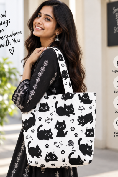 Kawai Cat Pattern Large Tote Bag – UT20 Kalavaasi 4