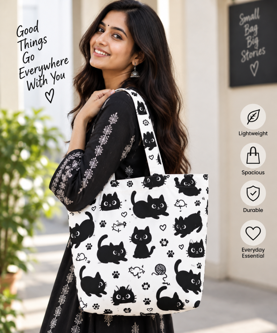 Kawai Cat Pattern Large Tote Bag – UT20 | Kalavaasi