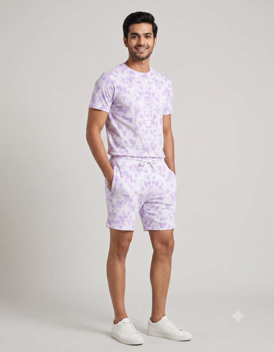Lavendar Tie-Dye Shorts | 260 GSM Unisex Streetwear Shorts | Kalavaasi