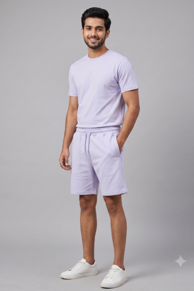 Lavendar Terry Shorts | 260 GSM Cotton-Rich Unisex Streetwear Shorts | Kalavaasi