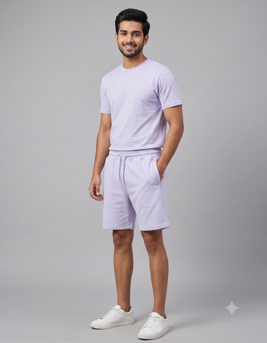 Lavendar Terry Shorts | 260 GSM Cotton-Rich Unisex Streetwear Shorts | Kalavaasi