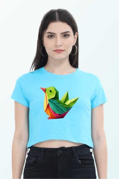 Leaf Bird Crop Top – Stylish Stretch Fit Casual Top | Women Wear | Kalavaasi