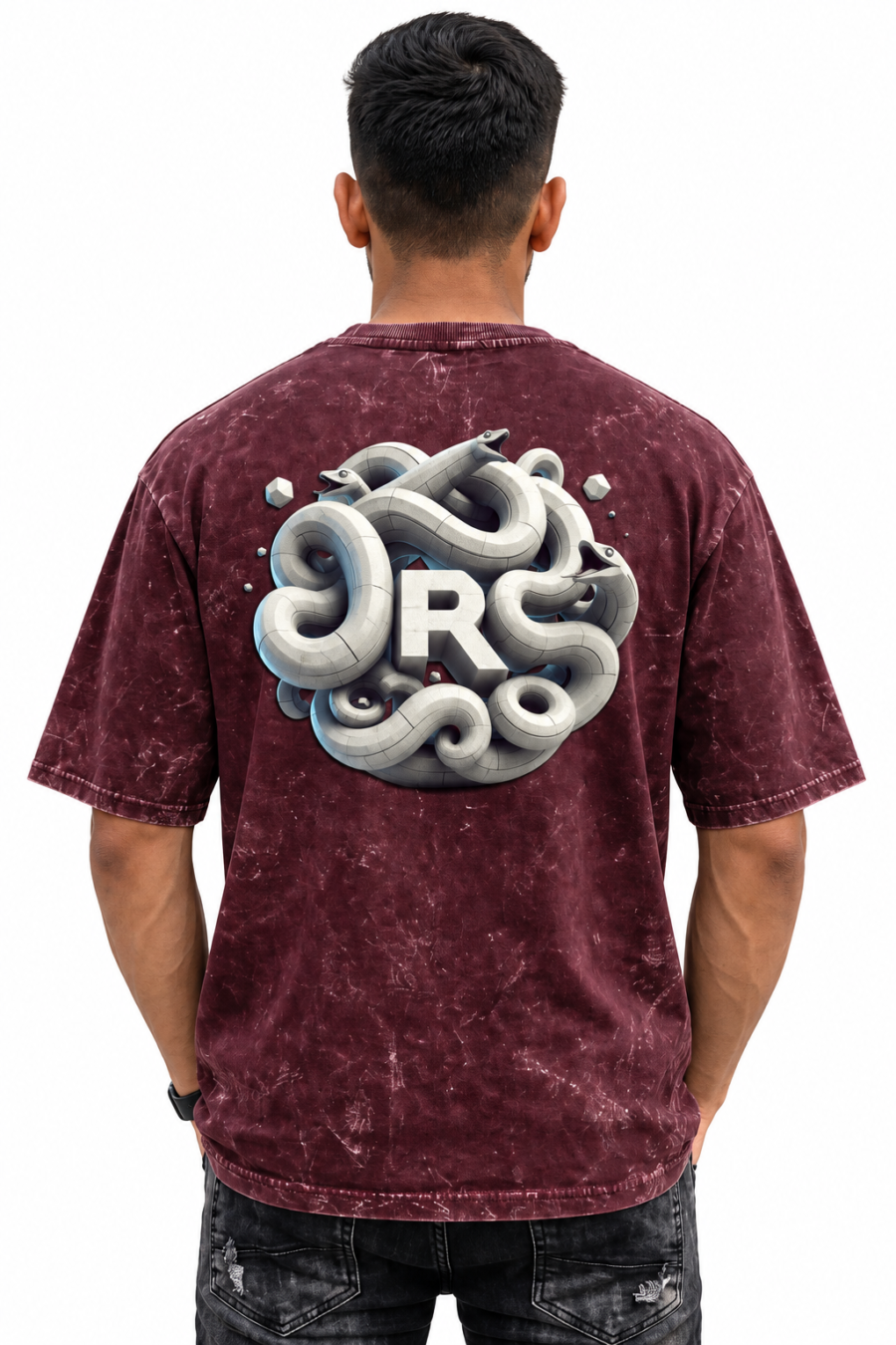Maroon T Shirt with Sculpted Snake Graphic