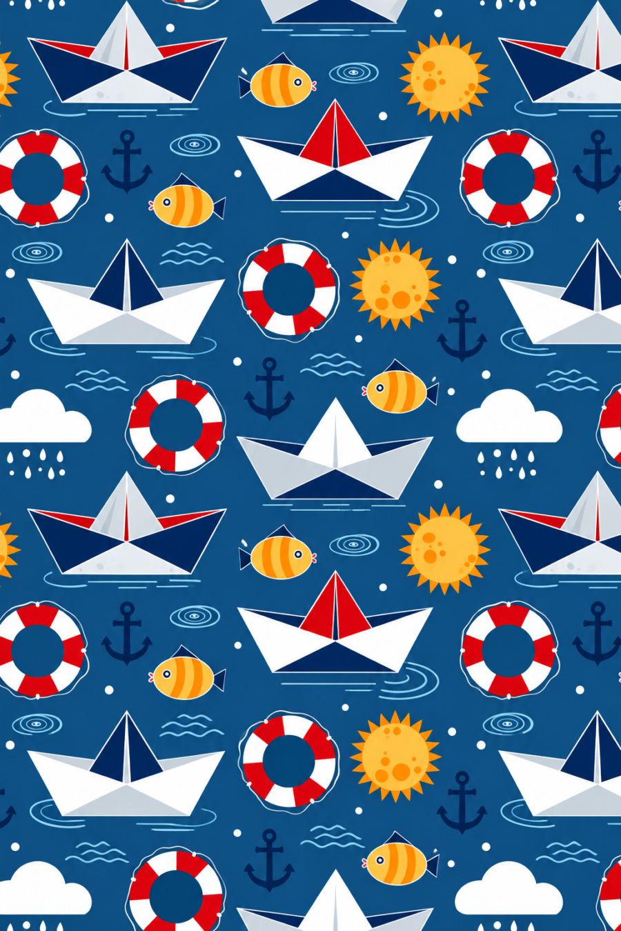 Nautical Cartoon Seamless Pattern Scarf – Premium Satin Printed Scarf | Kalavaasi