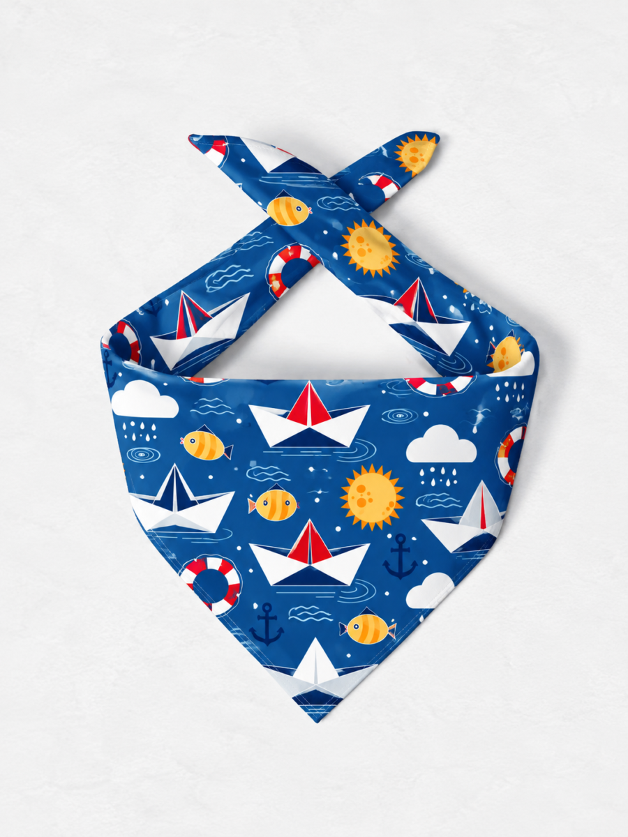 Nautical Cartoon Seamless Pattern Scarf – Premium Satin Printed Scarf | Kalavaasi