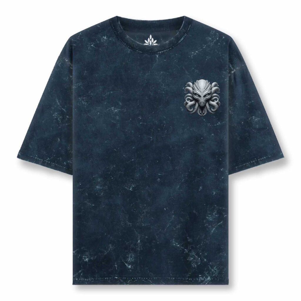 Navy Blue acid wash Uni Reg T Front 3