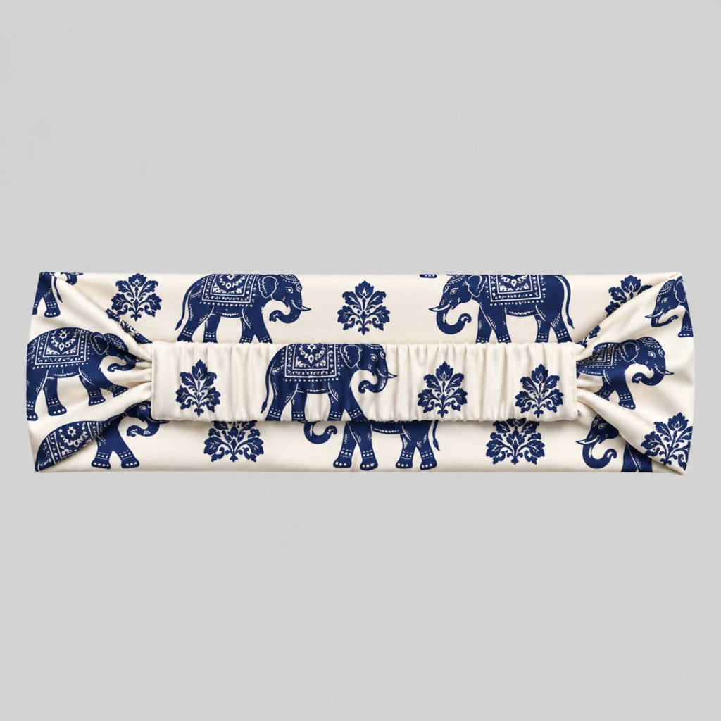 Navy Elephant Print Ruched Headband