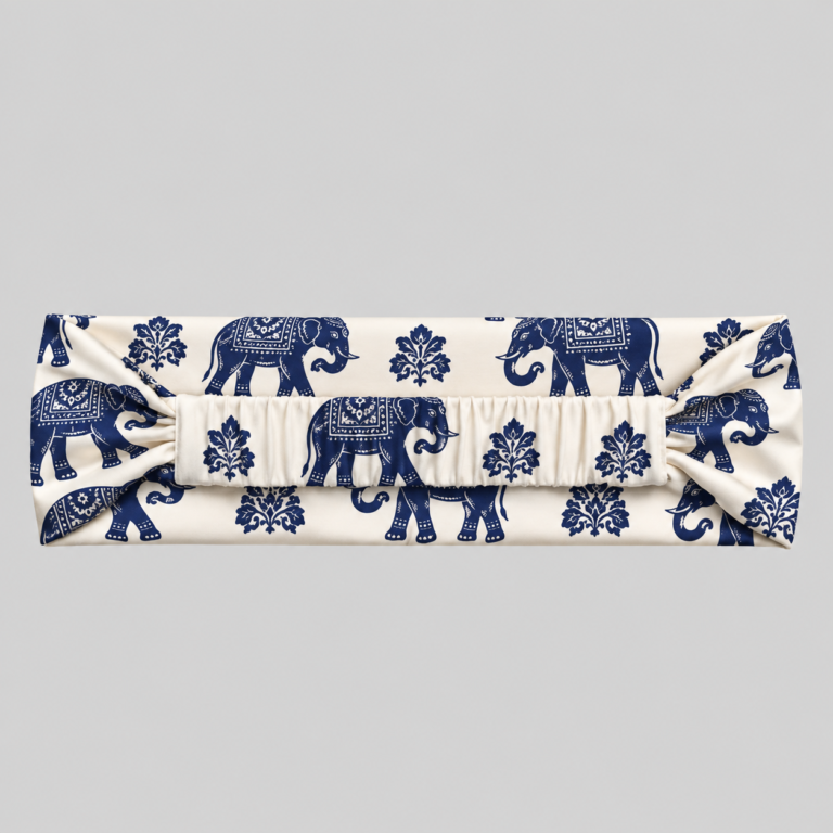 Navy Elephant Print Ruched Headband