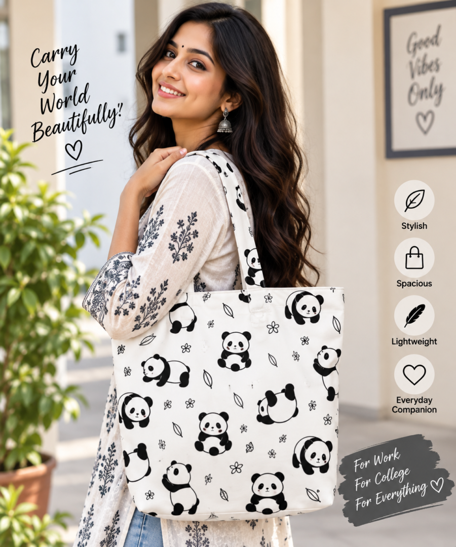 Panda Pattern Large Tote Bag – UT20 | Kalavaasi