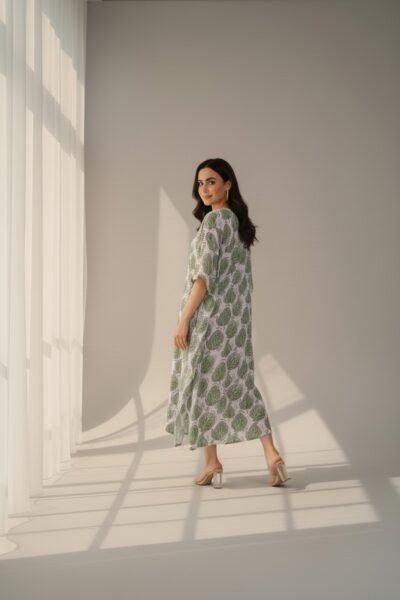 Life Leaves Kaftan Dress – Satin Poly-Woven Women’s Kaftan | Kalavaasi