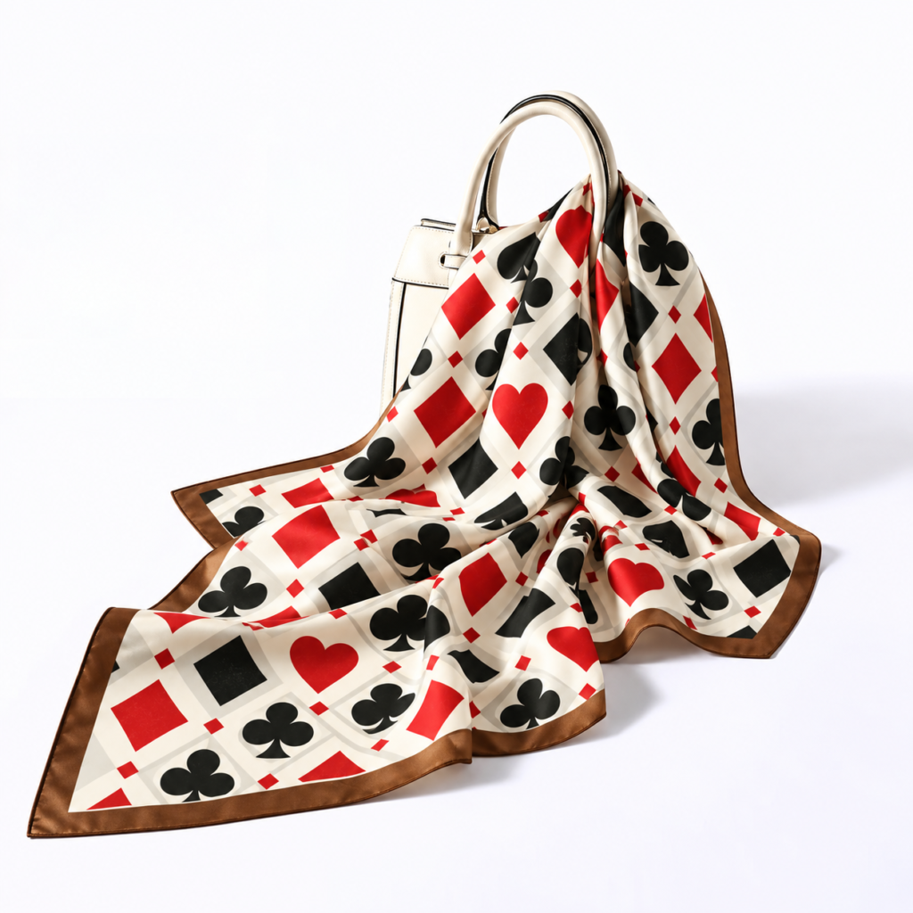 Playing Card Scarf on Cream Handbag