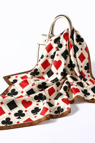 Playing Card Scarf on Cream Handbag