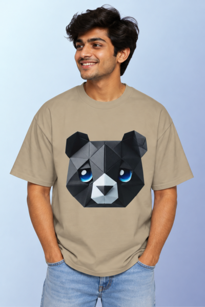 Smiling Model in Bear Graphic T Shirt