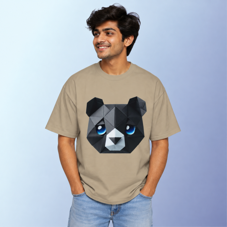 Smiling Model in Bear Graphic T Shirt