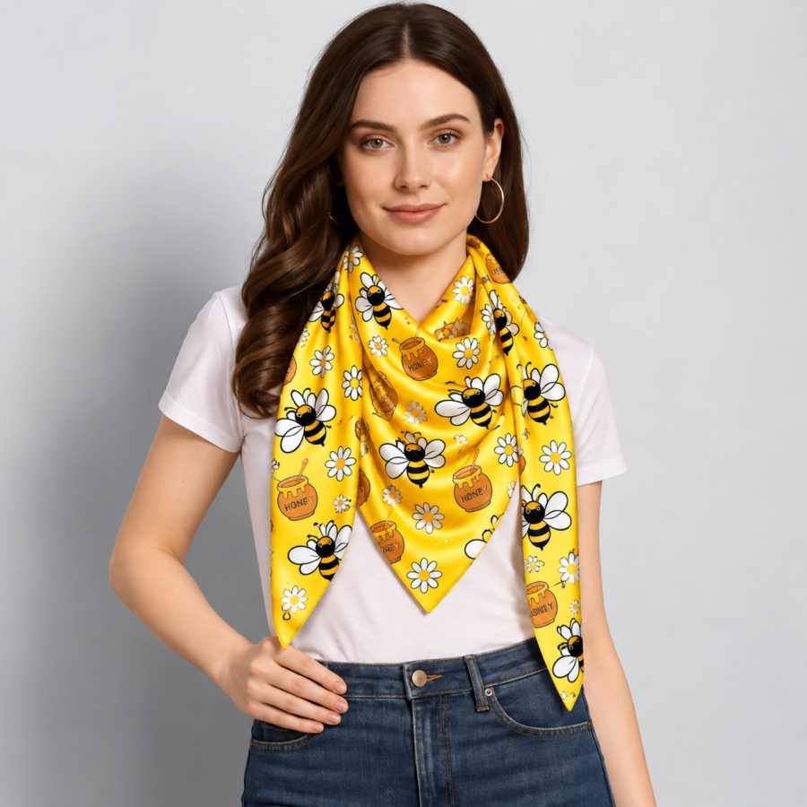 Bee & Honey Scarf – Premium Satin Printed Scarf | Kalavaasi