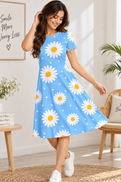 Spring Daisy Dress A-Line Dress – Fit & Flare Stretch Dress
