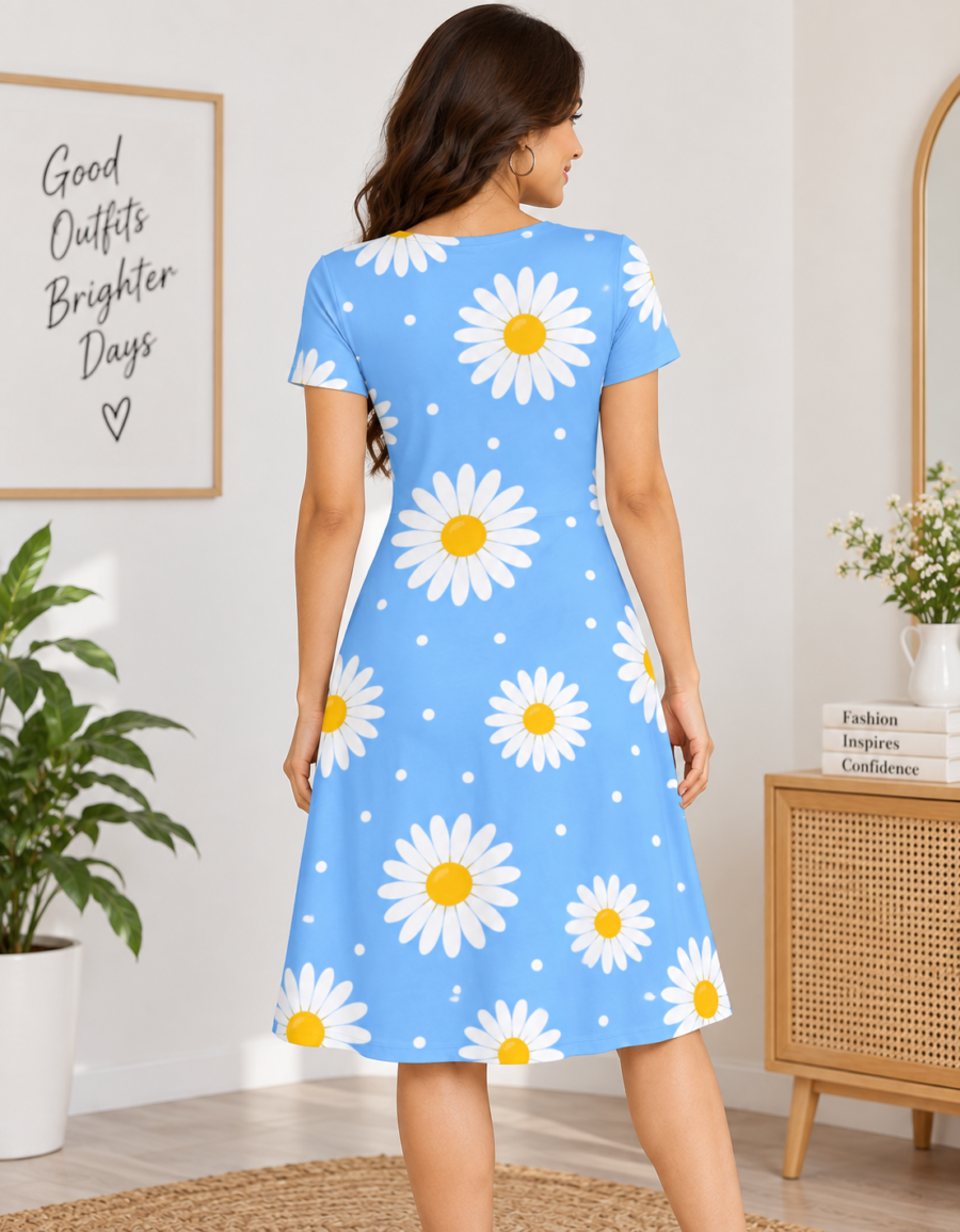 Spring Daisy Dress A-Line Dress – Fit & Flare Stretch Dress