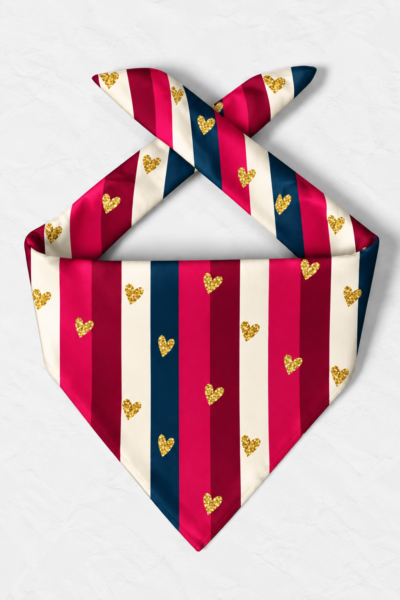 Striped Glitter Heart– Premium Satin Printed Scarf | Kalavaasi