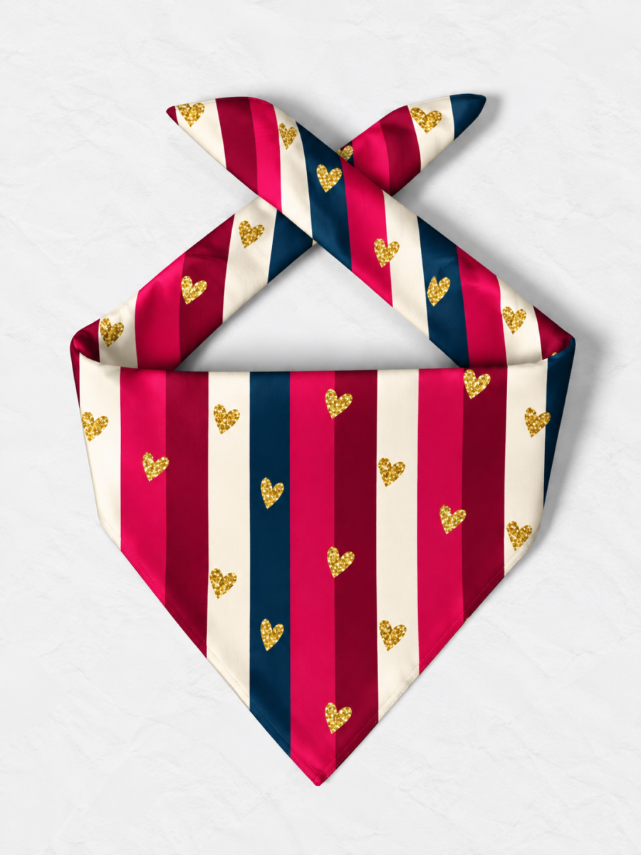 Striped Glitter Heart– Premium Satin Printed Scarf | Kalavaasi