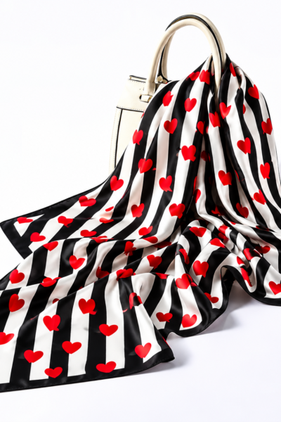 Striped Heart Scarf on Cream Handbag