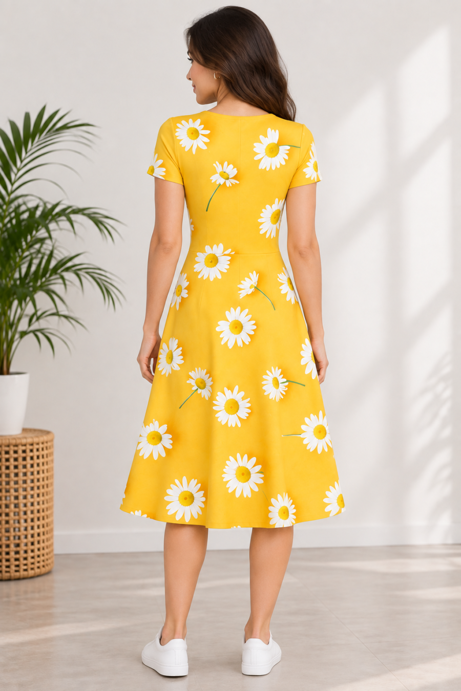 Sunlit Daisy A-Line Dress – Fit & Flare Stretch Dress