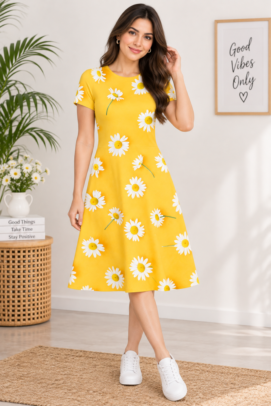 Sunlit Daisy A-Line Dress – Fit & Flare Stretch Dress