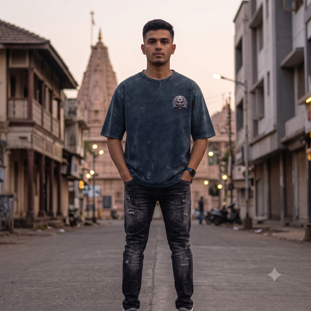 Tri Monk Acid Washed Tshirt Front