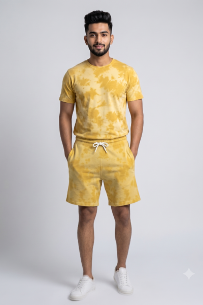 Yellow Tie-Dye Shorts | 260 GSM Unisex Streetwear Shorts | Kalavaasi