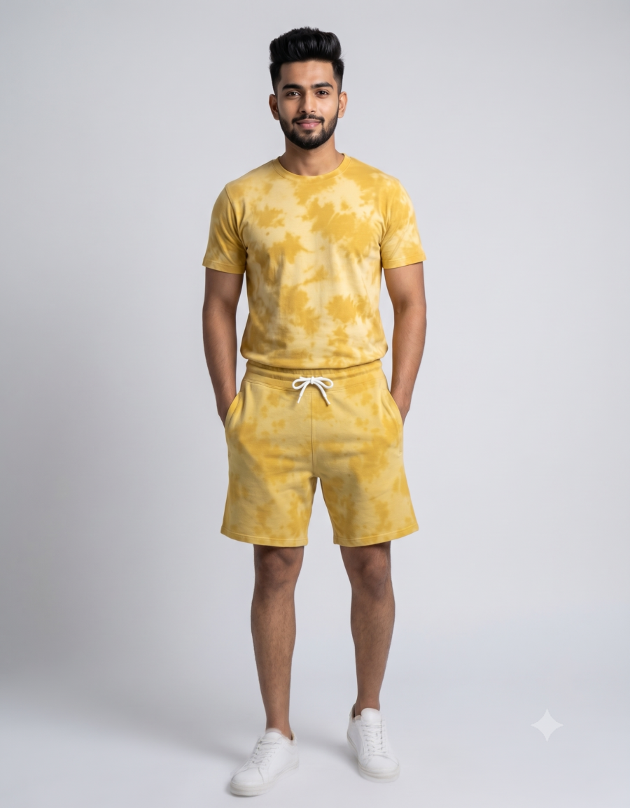Yellow Tie-Dye Shorts | 260 GSM Unisex Streetwear Shorts | Kalavaasi