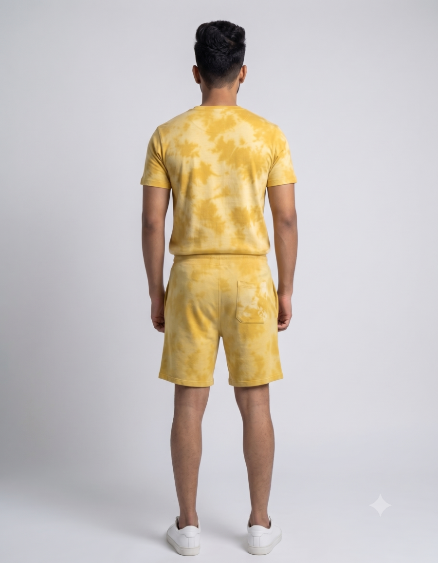 Yellow Tie-Dye Shorts | 260 GSM Unisex Streetwear Shorts | Kalavaasi